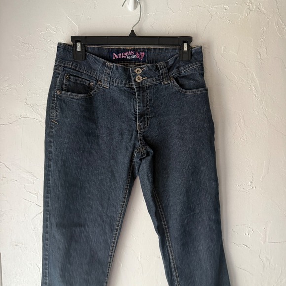 Angels Jeans Y2k Button Pockets Mid Rise Dark Wash Cuffed Capri Jeans Size 10 - Picture 3 of 9
